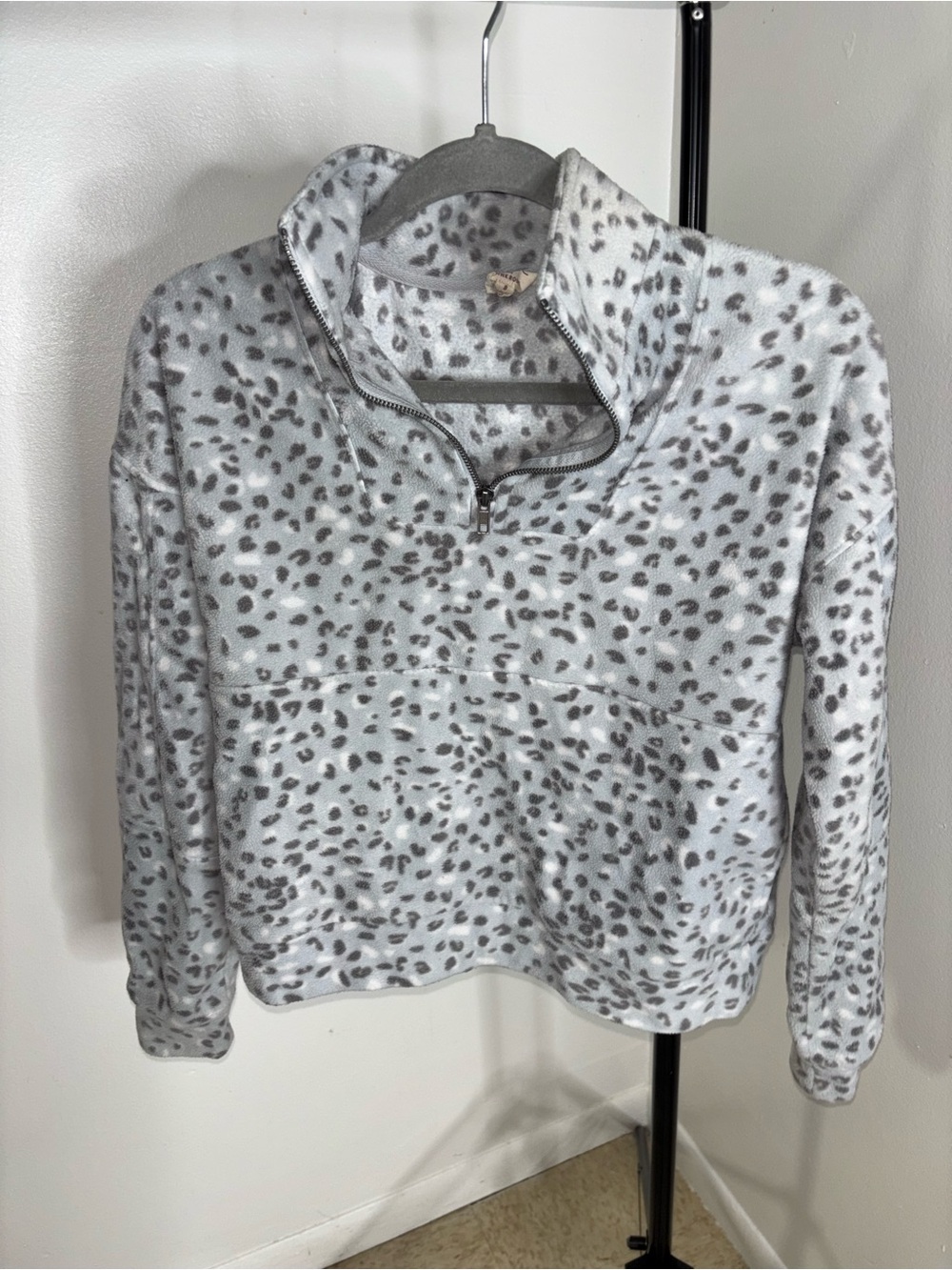 Pink Rose Gray Leopard Print Quarter-Zip Pullover